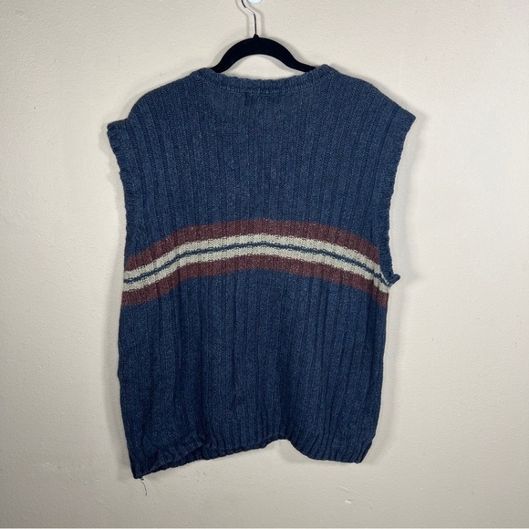 MEDIUM VINTAGE HILL AND ARCHER SWEATER VEST KNIT BLUE V NECK STRIPE - Picture 3 of 10